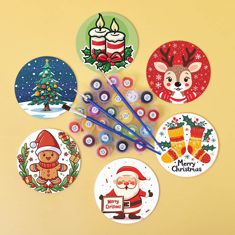 Christmas Print Paint By Numbers Coaster Set (6 Pack)