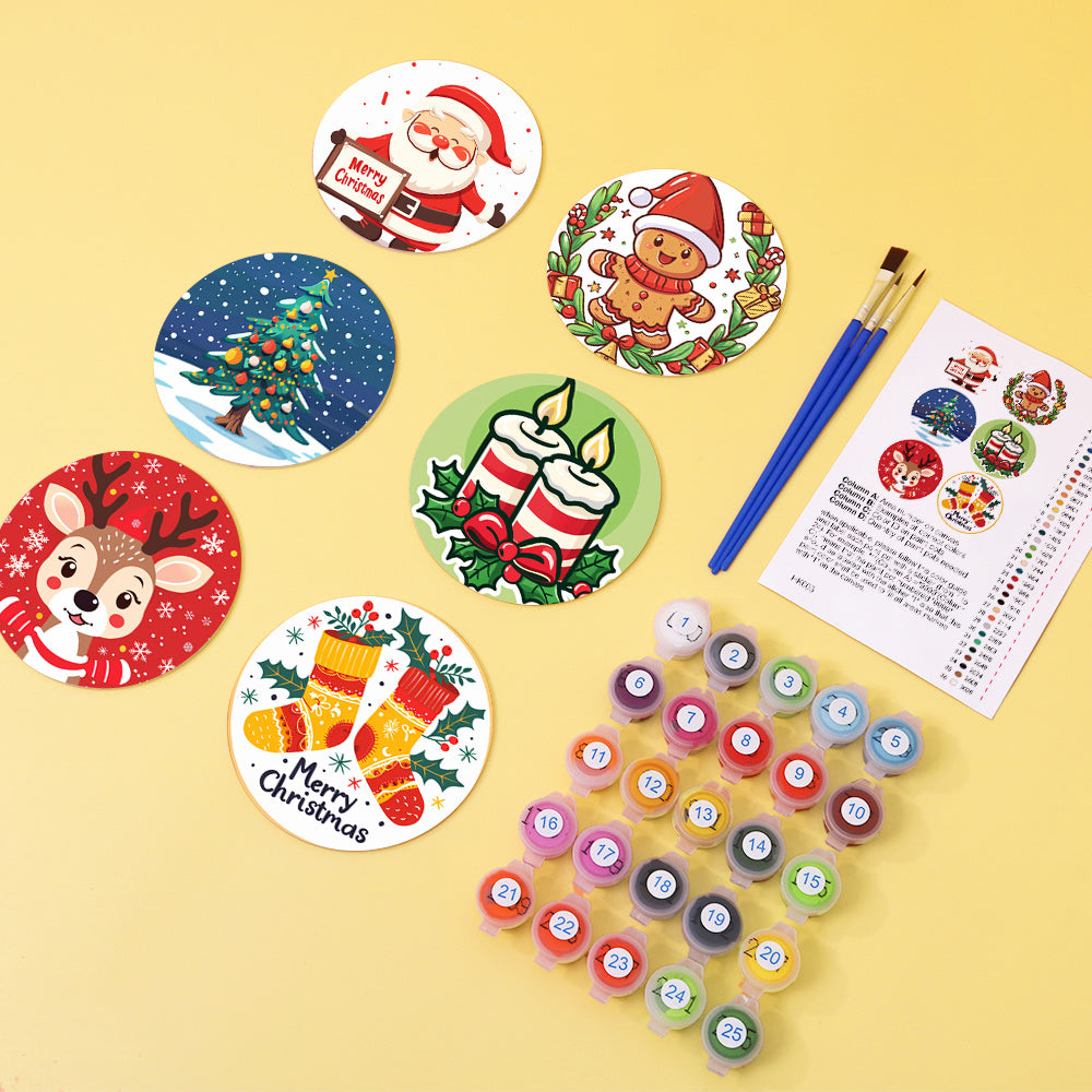 Christmas Print Paint By Numbers Coaster Set (6 Pack)