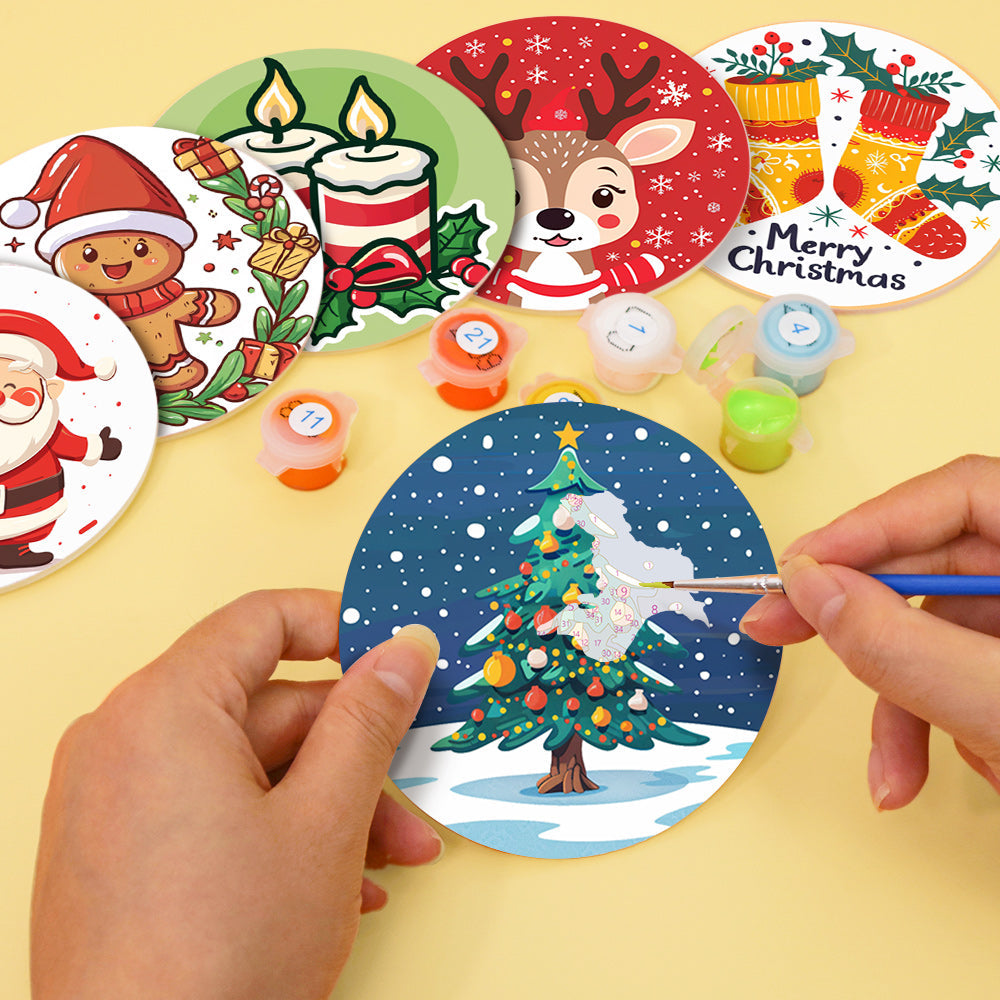 Christmas Print Paint By Numbers Coaster Set (6 Pack)