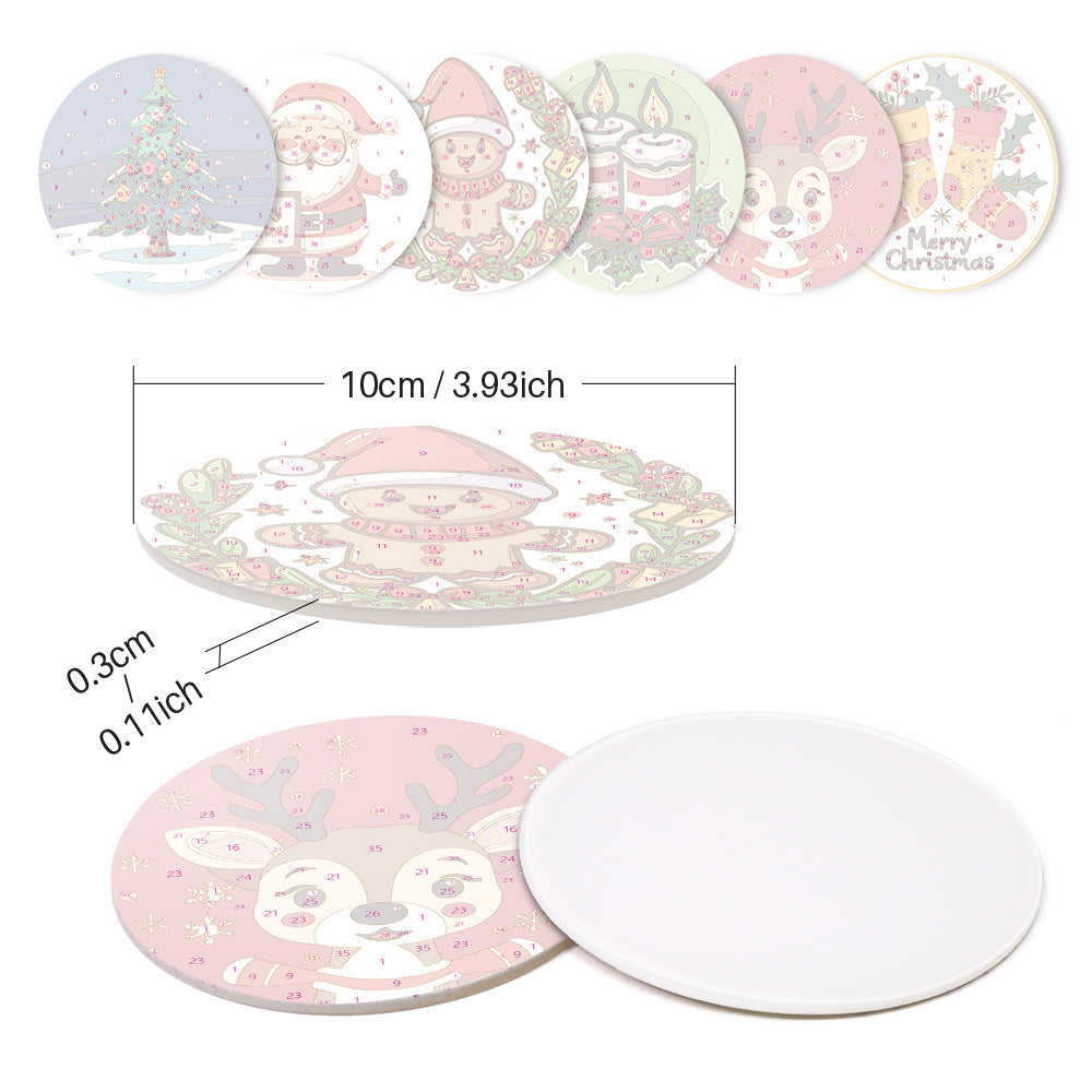 Christmas Print Paint By Numbers Coaster Set (6 Pack)