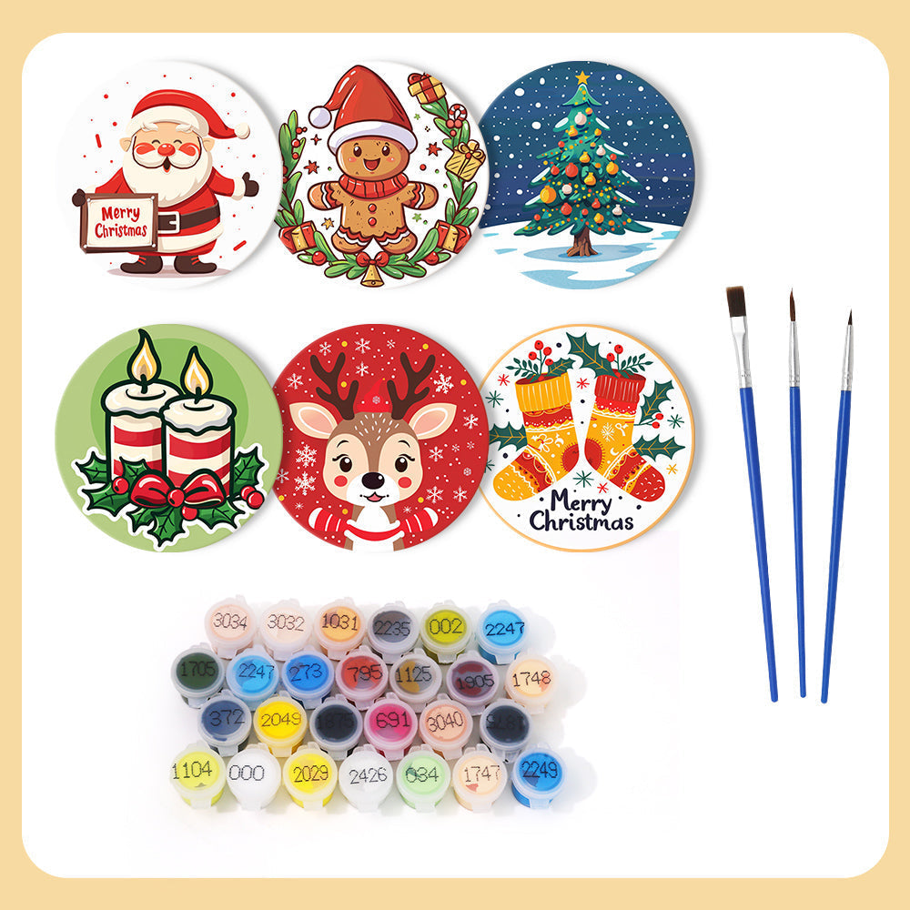 Christmas Print Paint By Numbers Coaster Set (6 Pack)