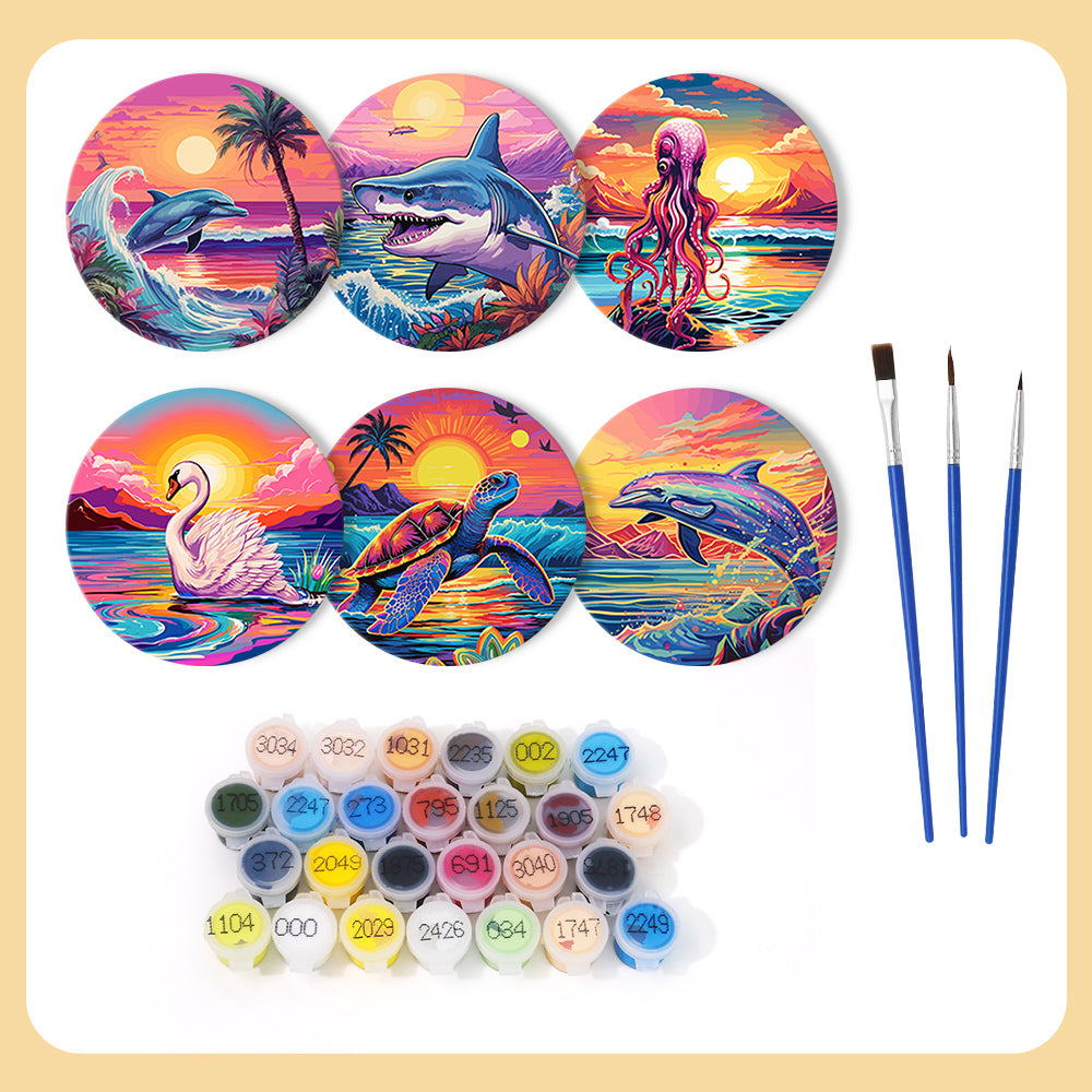 Set de sous-verres à peindre avec motifs de vie marine (lot de 6)