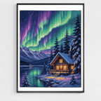 Cabane des aurores boréales - Peinture par numéros à faire soi-même