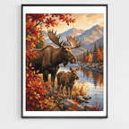 Famille d'orignaux en automne - Peinture par numéros à faire soi-même