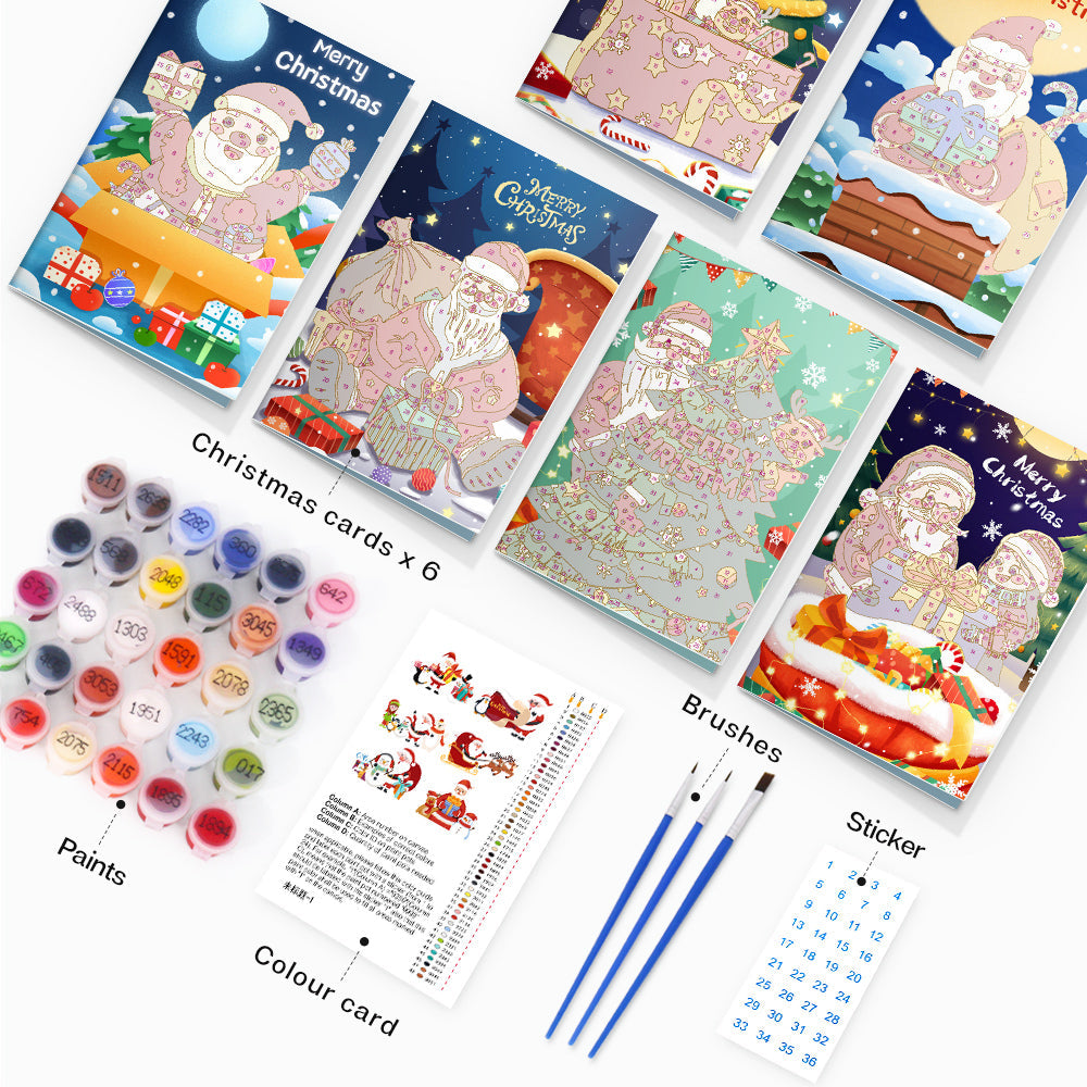 Cartes de Noël à peindre par numéros - Collection Sapin de Noël (Lot de 6)