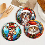 Dessin Peinture Par Numéros d'Animaux avec Bonnet de Noël, Ensemble de Sous-Verres (Lot de 6)