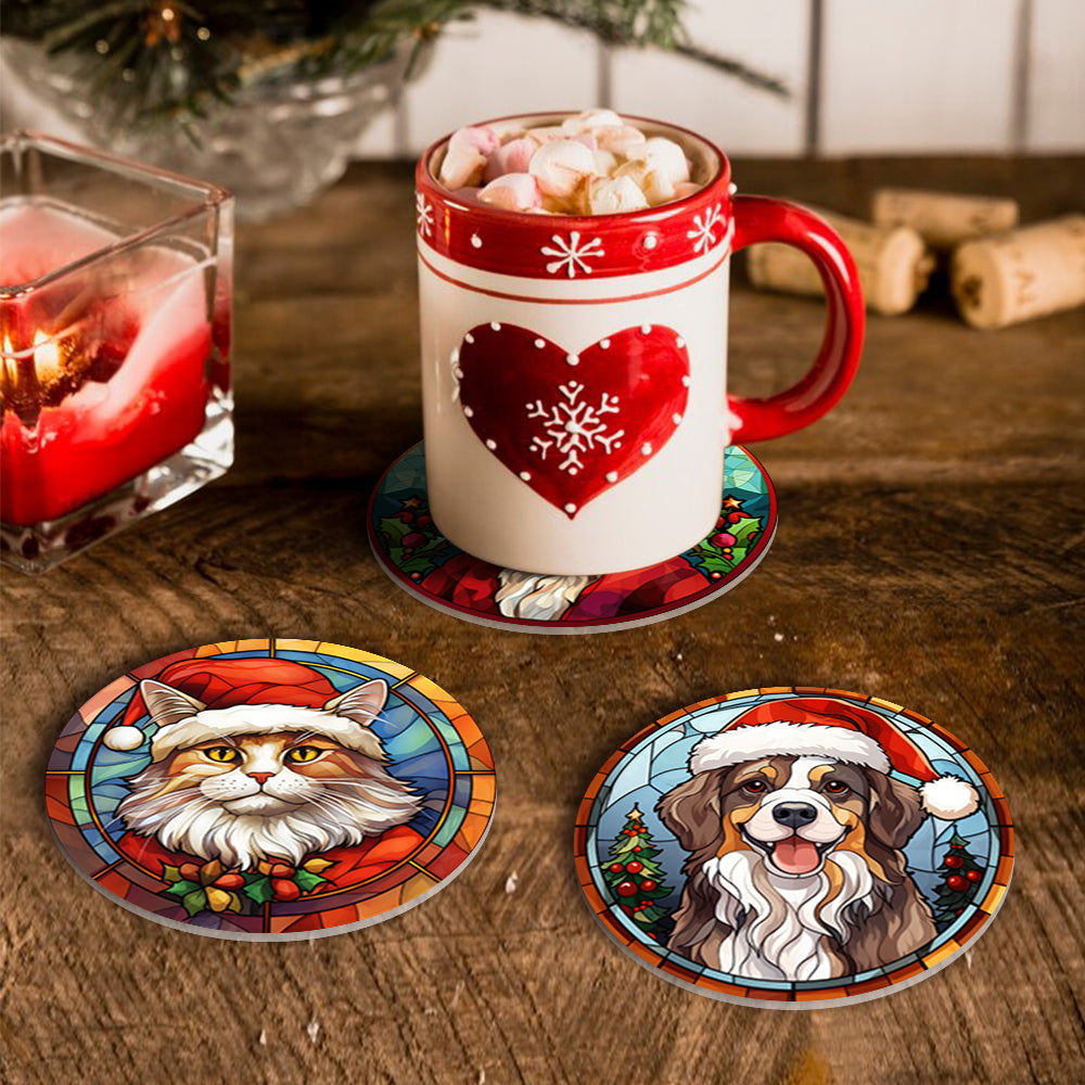 Dessin Peinture Par Numéros d'Animaux avec Bonnet de Noël, Ensemble de Sous-Verres (Lot de 6)