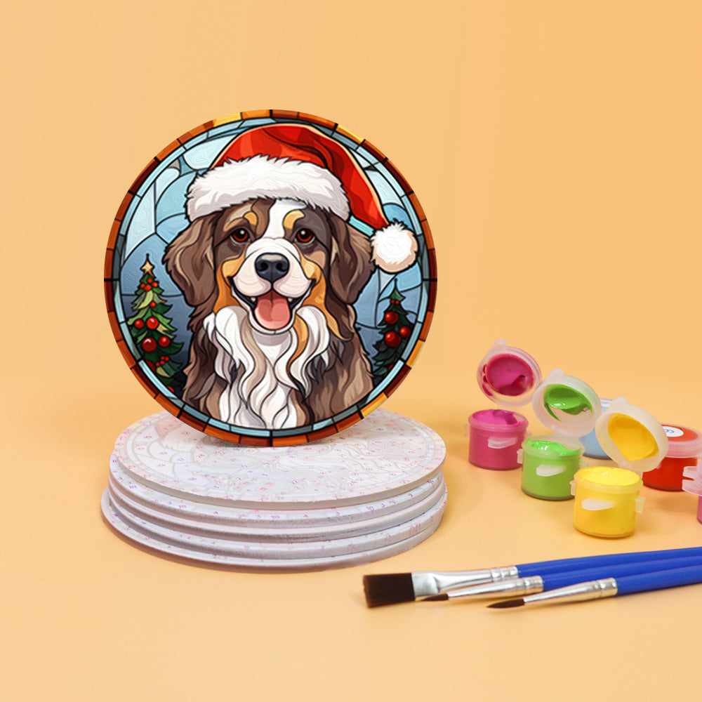 Dessin Peinture Par Numéros d'Animaux avec Bonnet de Noël, Ensemble de Sous-Verres (Lot de 6)