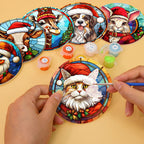 Dessin Peinture Par Numéros d'Animaux avec Bonnet de Noël, Ensemble de Sous-Verres (Lot de 6)