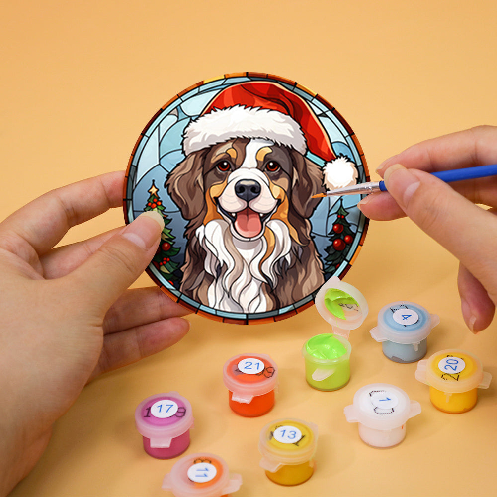Dessin Peinture Par Numéros d'Animaux avec Bonnet de Noël, Ensemble de Sous-Verres (Lot de 6)