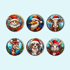 Dessin Peinture Par Numéros d'Animaux avec Bonnet de Noël, Ensemble de Sous-Verres (Lot de 6)