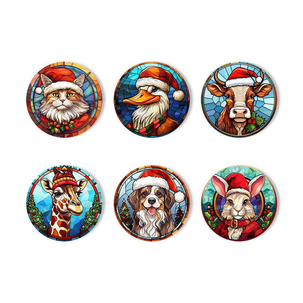 Dessin Peinture Par Numéros d'Animaux avec Bonnet de Noël, Ensemble de Sous-Verres (Lot de 6)