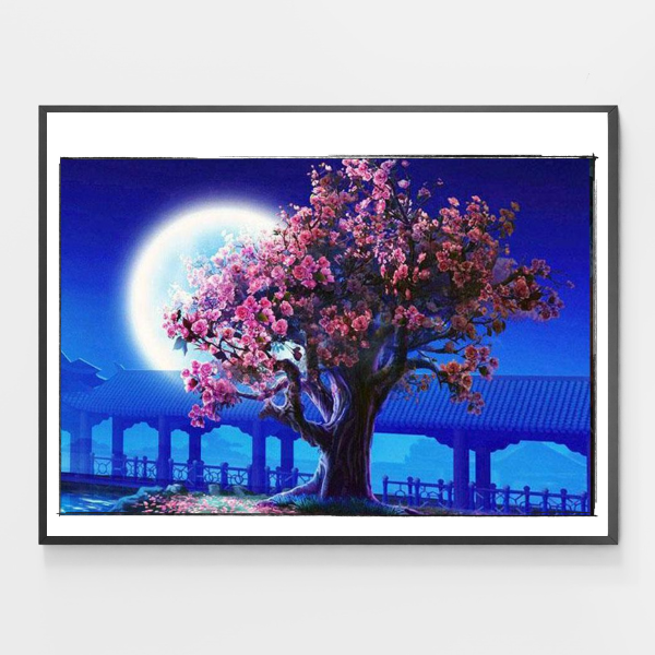Cherry Blossoms Tree by Moonlight