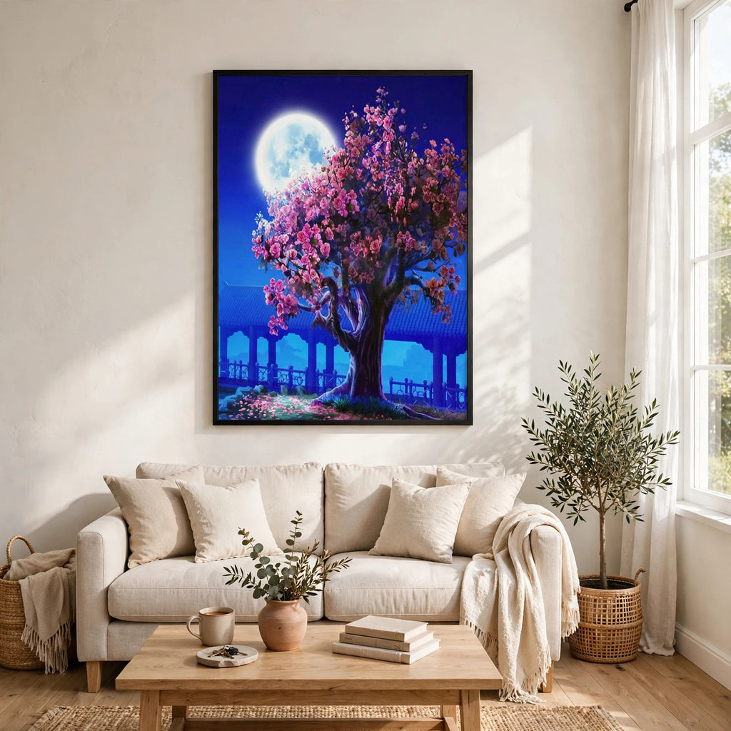Cherry Blossoms Tree by Moonlight