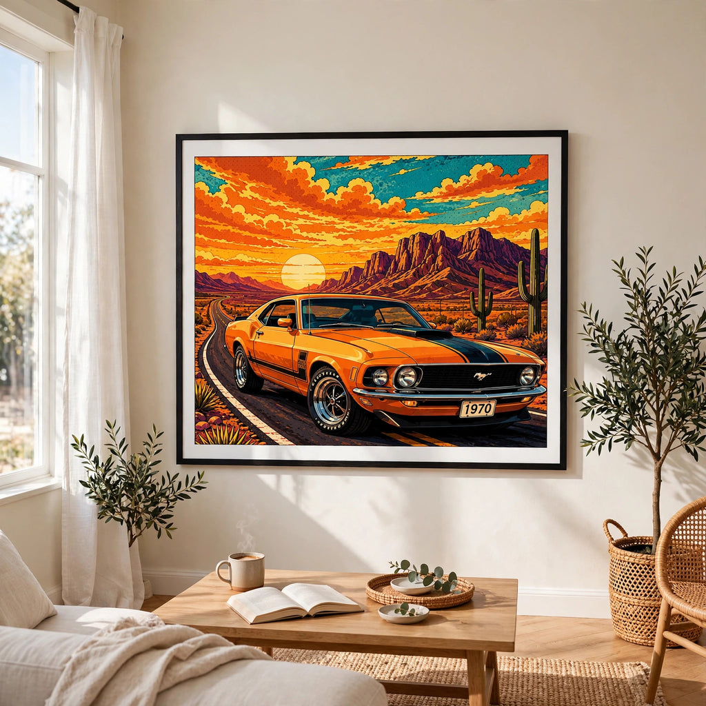 Retro Muscle Car Desert Highway